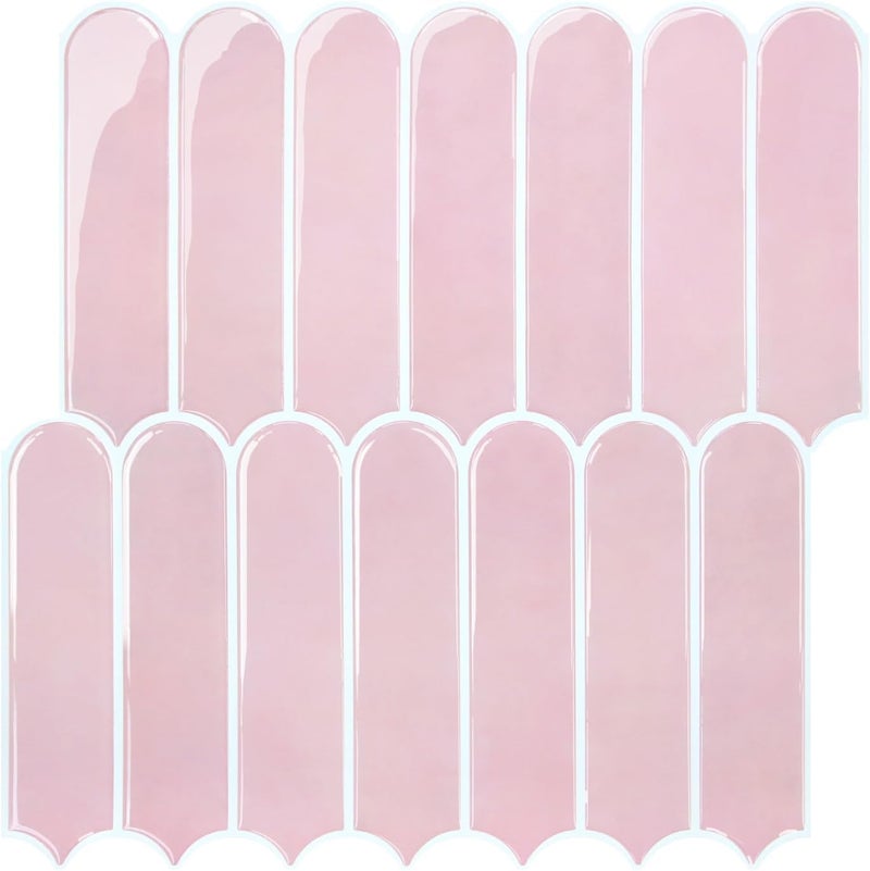 Commomy Thicker Pink Peel and Stick Tile Backsplash - 10 pcs of 12" x 12" - 3D Adhesive Peel and Stick Backsplash for Kitchen, Bathroom, Removable, Waterproof, Vinyl Wall Tile - Image 1
